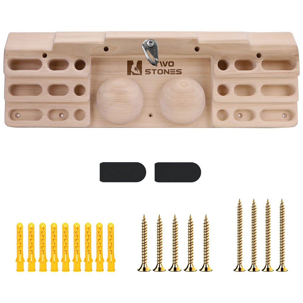 TWO STONES Wooden Hangboard Rock Climbing Pull Up Bar Designed Training for Climbing, Wooden Fingerboard Climbing Training Board for Building Core Strength and Endurance (CJ-HB2003)