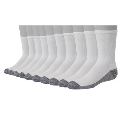 Hanes Ultimate boys Crew, 10-pack crew socks, White, Large US