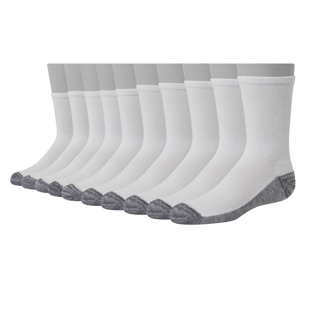 Hanes Ultimate boys Crew, 10-pack crew socks, White, Large US