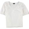 Alfani Womens Poplin Blouse Large V-Neck Smocked-Shoulder White L view 1