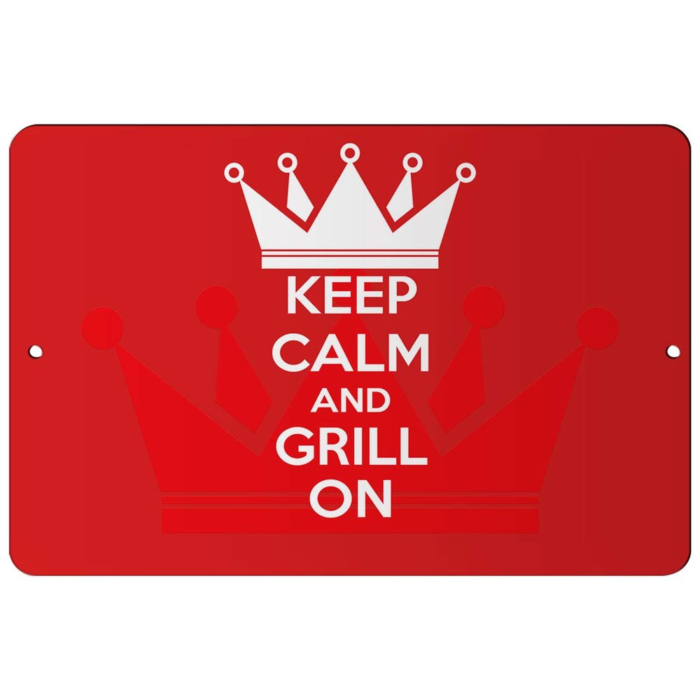 Makoroni - Keep Calm and Grill ON - 8"x12" Aluminum Novelty Fun Street Sign, DesC43