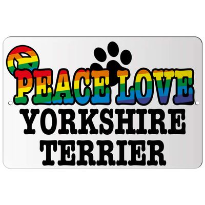 Makoroni - Peace Love Yorkshire Terrier - 8"x12" Aluminum Novelty Fun Street Sign, DesP26