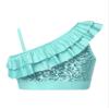 Aislor Girls Kids Shiny Sequined Dance Crop Top Asymmetrical Shoulder Straps Ruffle Jazz Modern Dance Top Mint Green 12 view 2