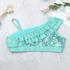 Aislor Girls Kids Shiny Sequined Dance Crop Top Asymmetrical Shoulder Straps Ruffle Jazz Modern Dance Top Mint Green 12 view 4