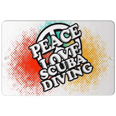 Makoroni - Peace Love Scuba Diving - 12"x18" Aluminum Novelty Fun Street Sign, DesE31