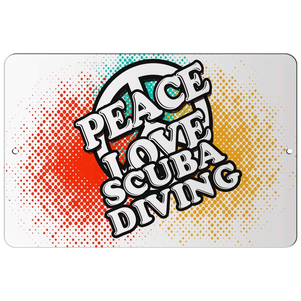 Makoroni - Peace Love Scuba Diving - 12"x18" Aluminum Novelty Fun Street Sign, DesE31