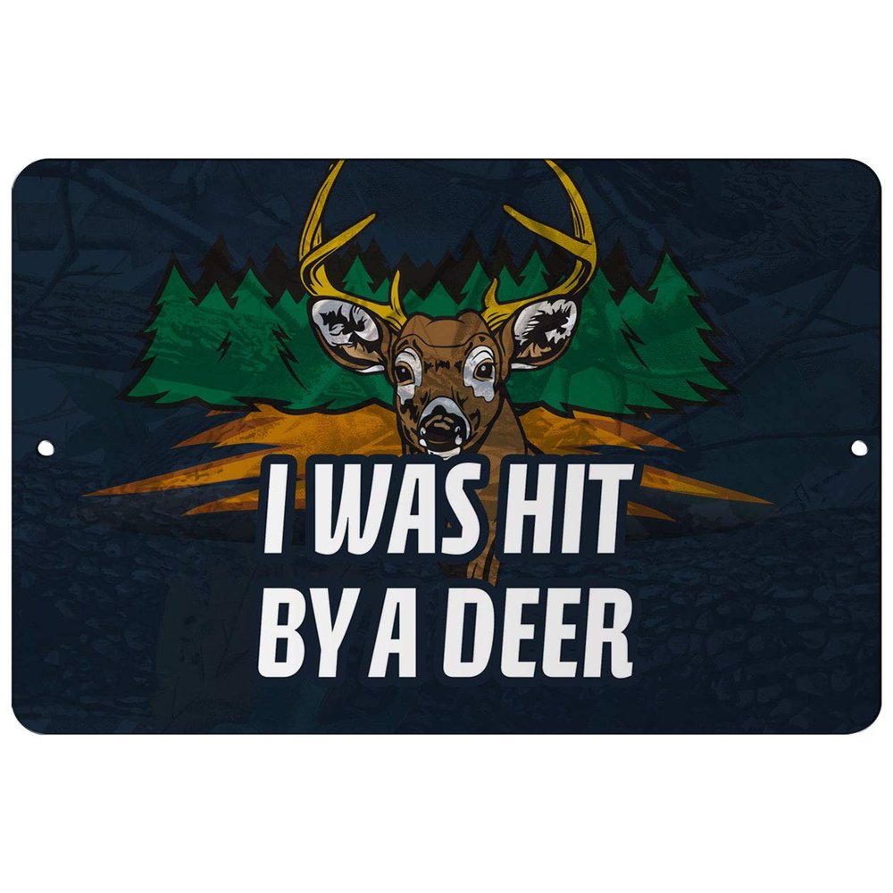 Makoroni - I was HIT by A Deer Hunt Hunter - Deer Hunting - 8"x12" Aluminum Novelty Fun Street Sign, DesR50