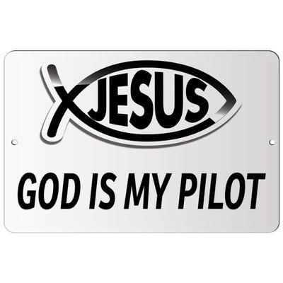Makoroni - GOD is My Pilot Christian Jesus Fish Ichtus - 12"x18" Aluminum Novelty Fun Street Sign, DesK51