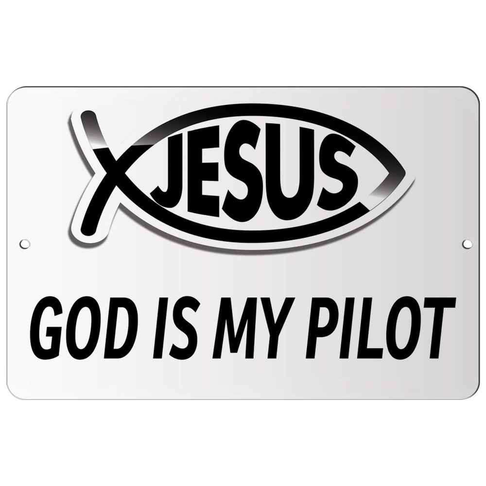 Makoroni - GOD is My Pilot Christian Jesus Fish Ichtus - 12"x18" Aluminum Novelty Fun Street Sign, DesK51