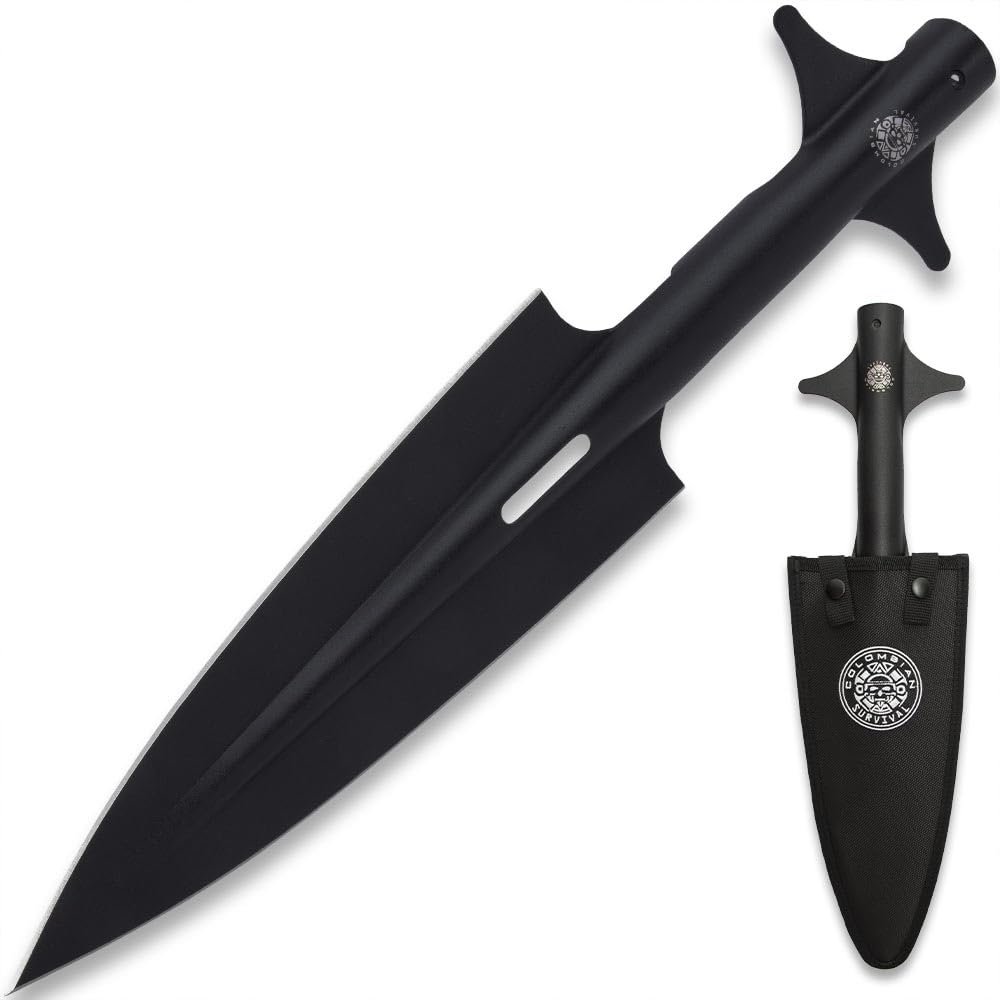 United Cutlery Colombian Colossal Spearhead | 11" Overall | High Carbon Steel | Oxide-Coated | Mounts on Wooden Shaft | Protective Nylon Sheath