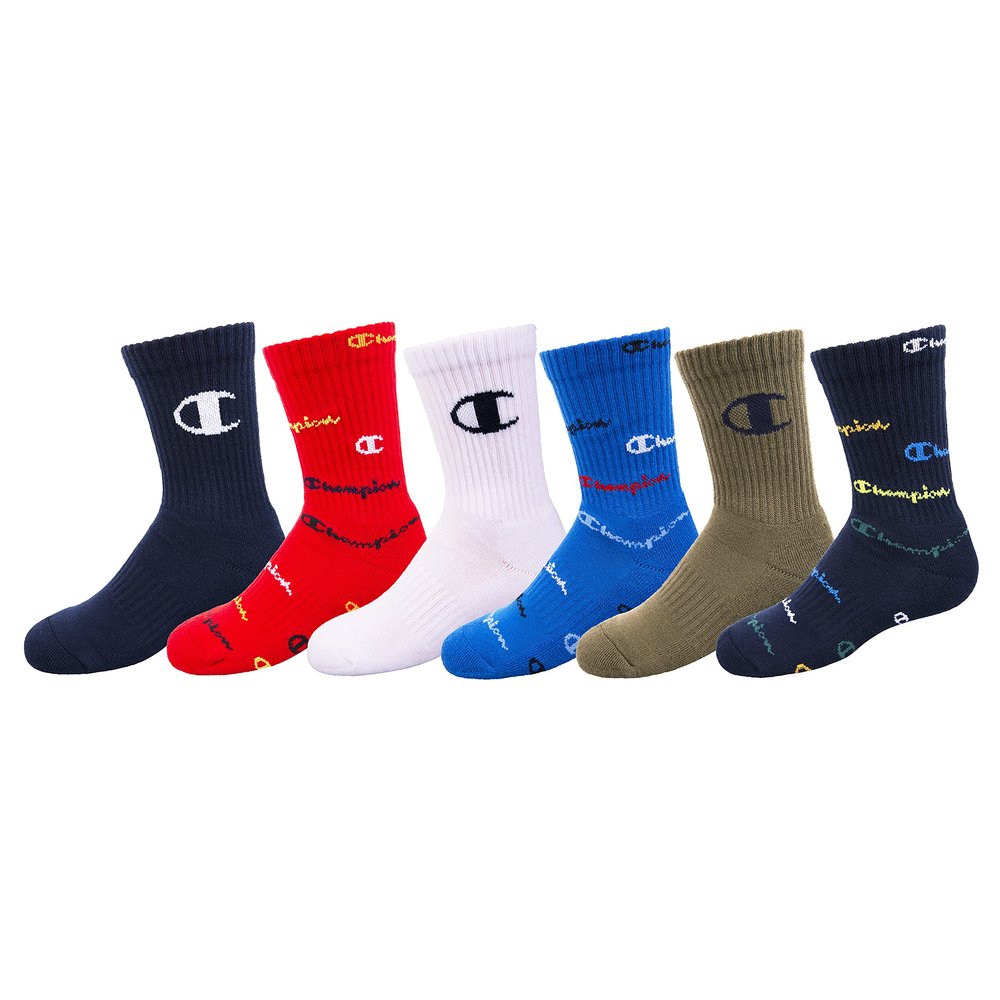 Champion unisex child Kids' Multipacks Socks, Crew Multi Script - Blue, 9 7 US