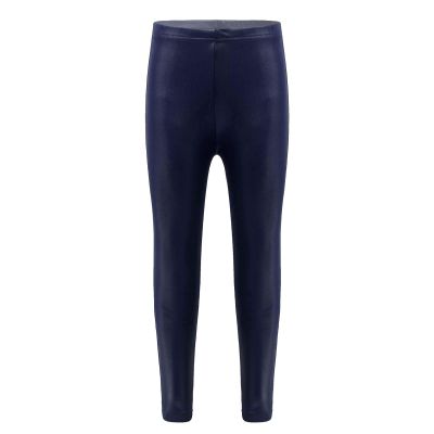 easyforever Kids Girls Shiny Faux Leather Dance Stretchy Length Leggings Pants Active Sport Gym Yoga Trousers Navy Blue 4