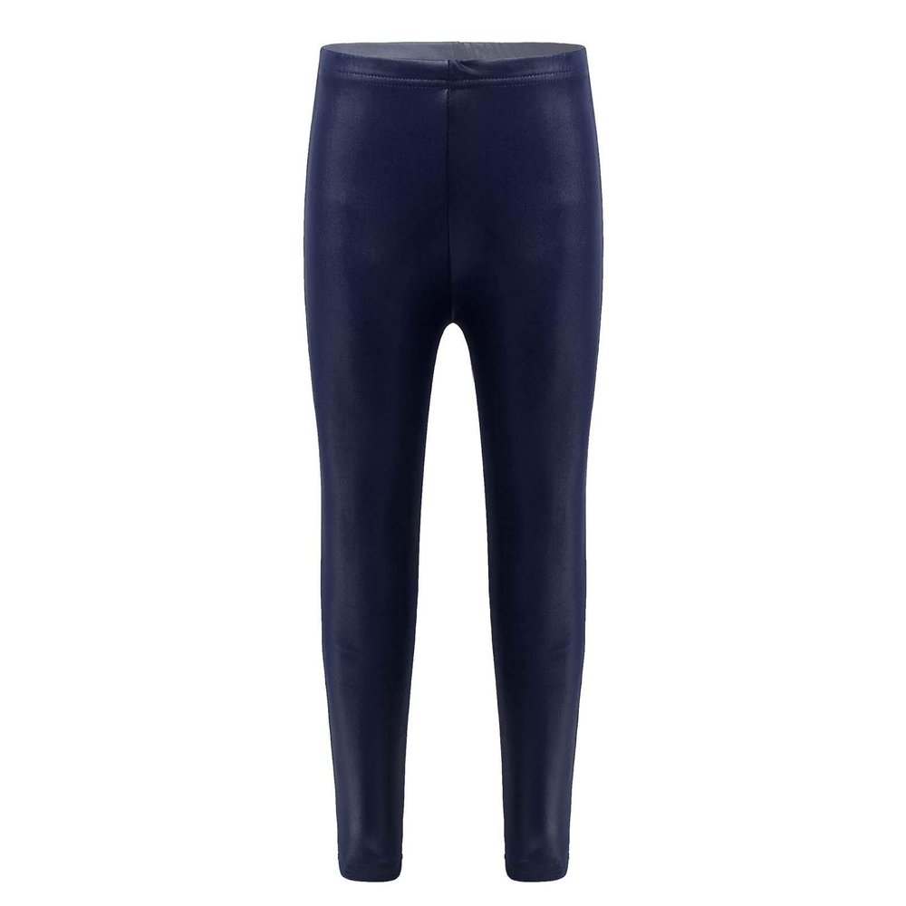 easyforever Kids Girls Shiny Faux Leather Dance Stretchy Length Leggings Pants Active Sport Gym Yoga Trousers Navy Blue 4