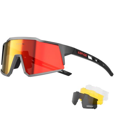 KAPVOE Polarized Cycling Glasses with 4 Interchangeable Lenses TR90 Sports Sunglasses Women Men Running MTB Bike Bicycle Accessories 08 Black