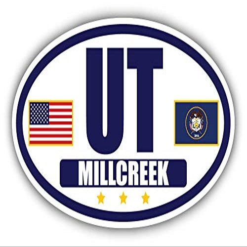 Flag of Utah/American Flag Oval 3M Vinyl Bumper Sticker Decal | Navy & Gold Millcreek, UT Sticker Vinyl Decal