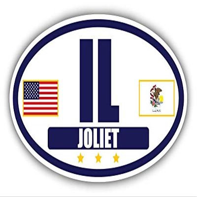 Flag of Illinois/American Flag Oval 3M Vinyl Bumper Sticker Decal | Navy & Gold Joliet, IL Sticker Vinyl Decal