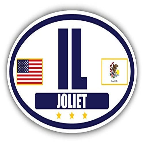 Flag of Illinois/American Flag Oval 3M Vinyl Bumper Sticker Decal | Navy & Gold Joliet, IL Sticker Vinyl Decal