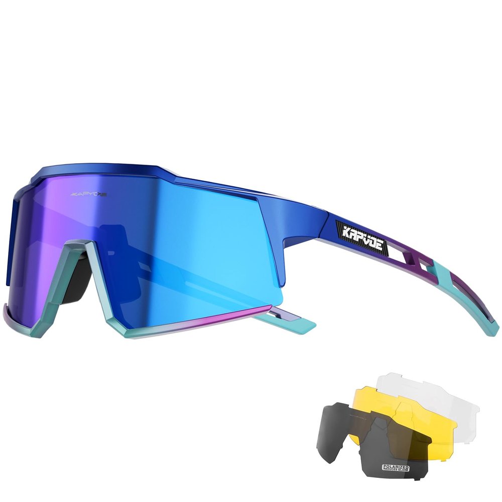 KAPVOE Polarized Cycling Glasses with 4 Interchangeable Lenses TR90 Sports Sunglasses Women Men Running MTB Bike Bicycle Accessories 05 Blue