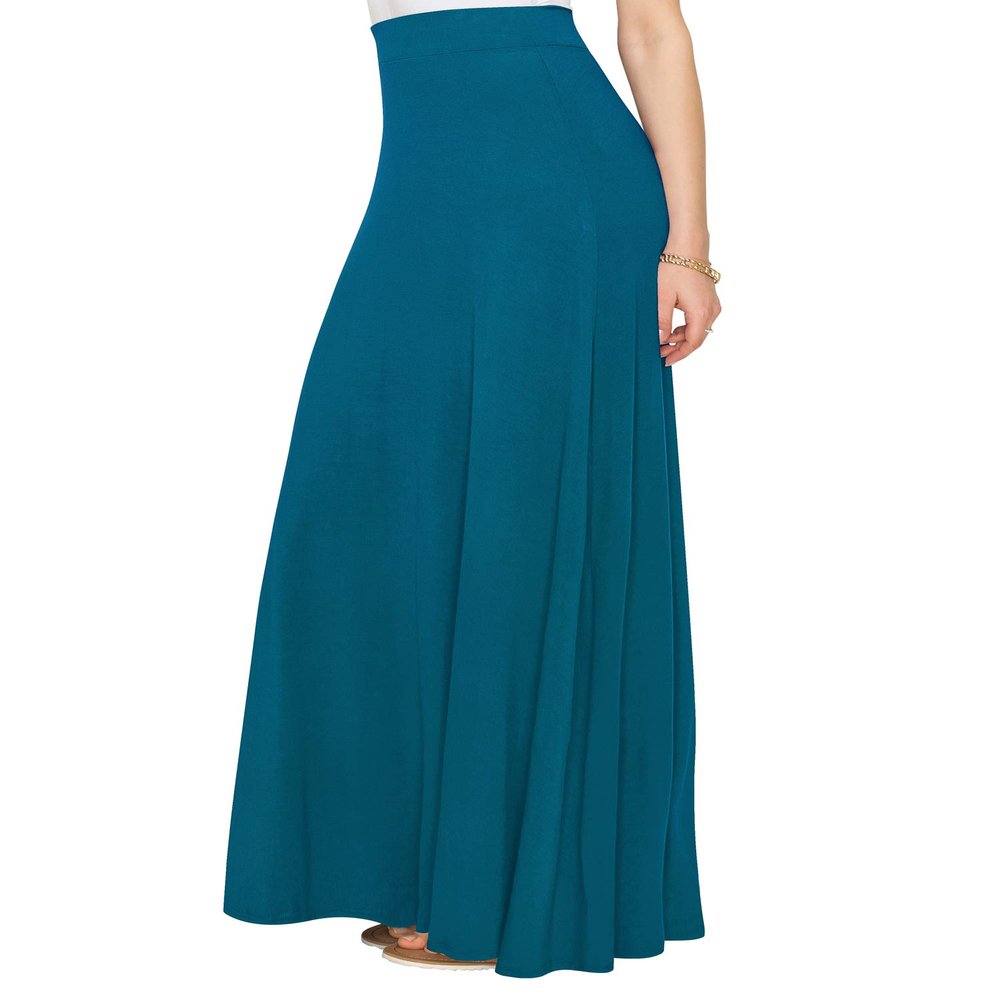 Lock and Love LL WB1434 Womens Solid Maxi Skirt with Elastic Waist Band XS Teal