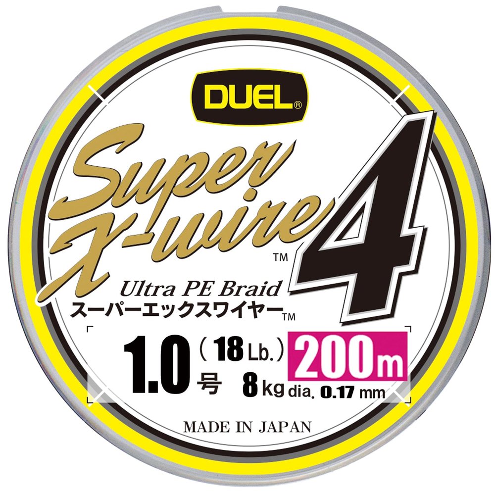 Duel H3590N-5CR PE Fishing Line, Super X Wire 4, Fishing Line, Fishing Gear, High Strength, High Sensitivity, No. 1.0, 218.7 yd (200 m), 5 Colors, Yellow Marking