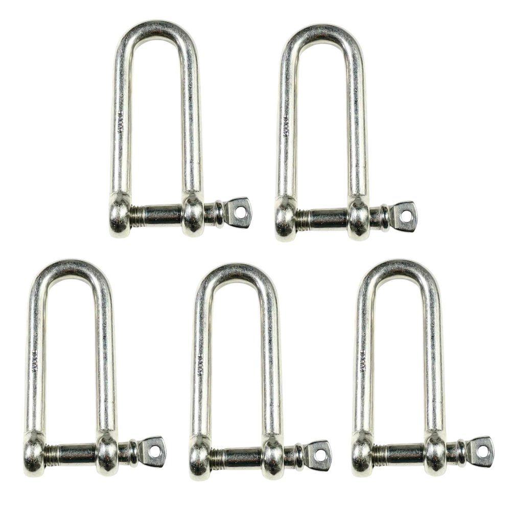 MarineNow 316 Stainless Steel Long D-Shackle Marine Grade Choose Size and Pack Quantity (12 mm, 05-Pack)