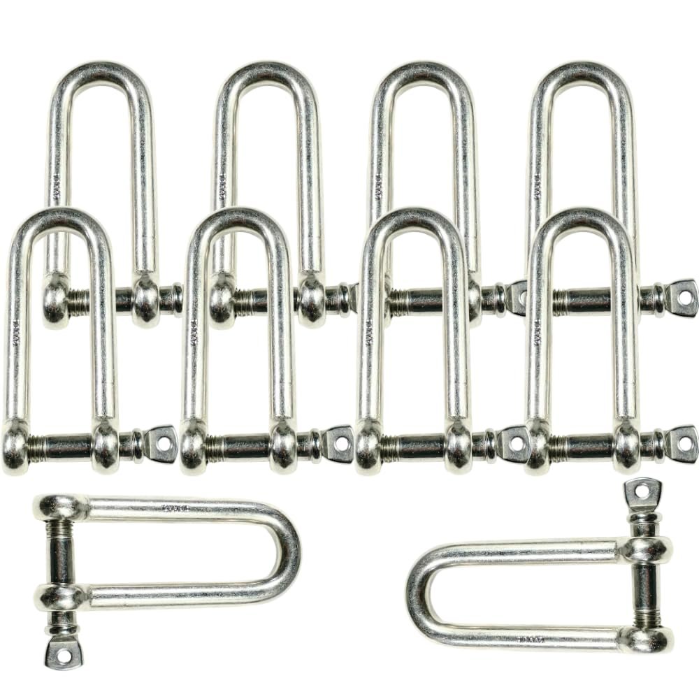 MarineNow 316 Stainless Steel Long D-Shackle Marine Grade Choose Size and Pack Quantity (12 mm, 10-Pack)