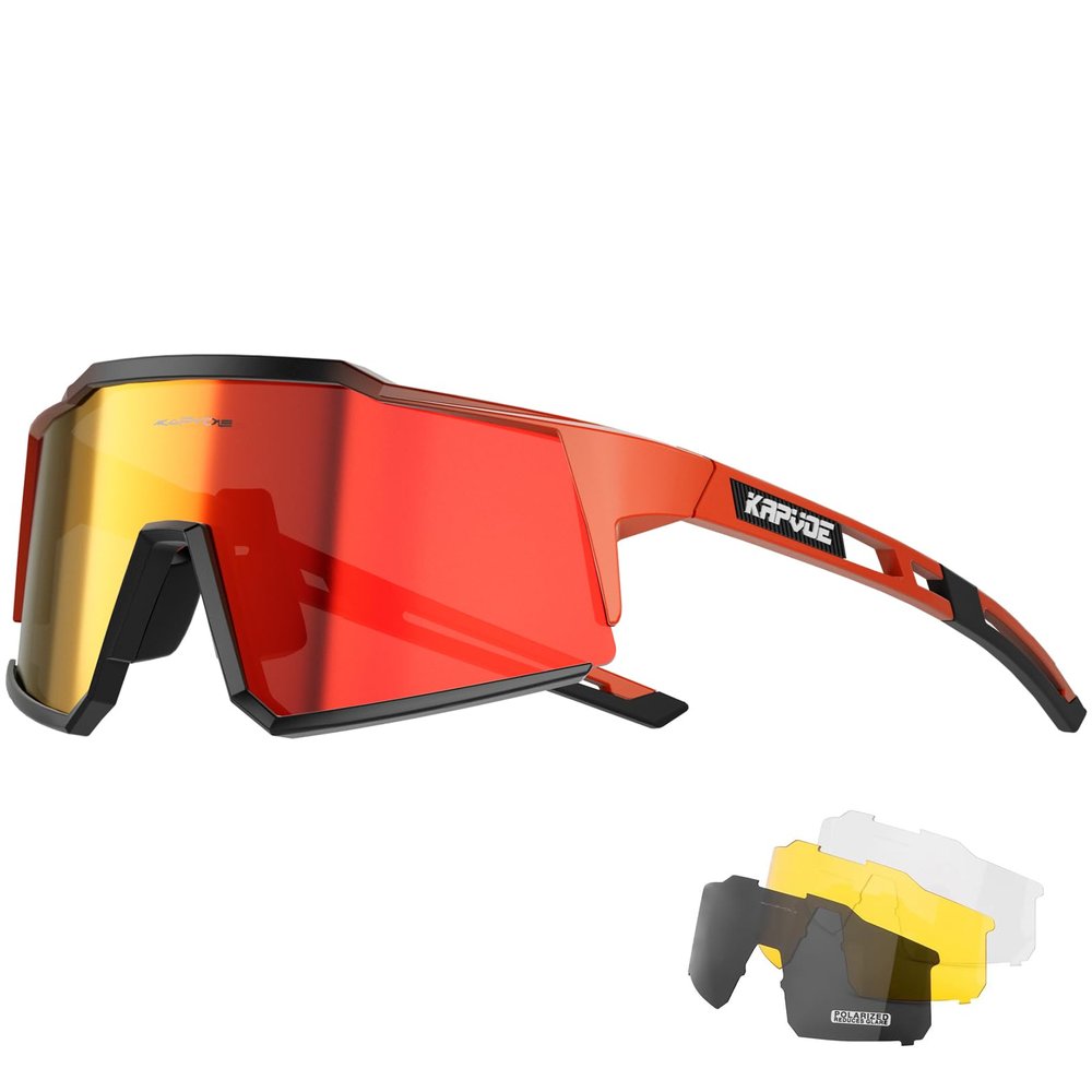 KAPVOE Polarized Cycling Glasses with 4 Interchangeable Lenses TR90 Sports Sunglasses Women Men Running MTB Bike Bicycle Accessories 11 Red