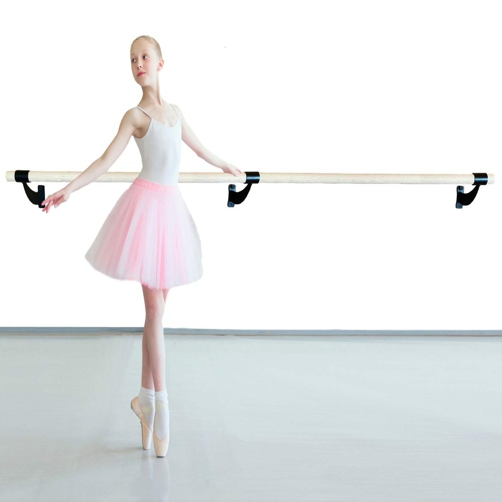 Ballet Barre Wall Mounted 12 FT Long Single Bar Black 2.0 Diameter | Fixed Height Ballet Barre System Traditional Wood | Home/Studio Ballet Bar, Dance Bar, Stretch Bar, Dancing/Stretching