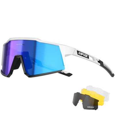 KAPVOE Polarized Cycling Glasses with 4 Interchangeable Lenses TR90 Sports Sunglasses Women Men Running MTB Bike Bicycle Accessories 09 Blue White