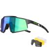 KAPVOE Polarized Cycling Glasses with 4 Interchangeable Lenses TR90 Sports Sunglasses Women Men Running MTB Bike Bicycle Accessories 03 Green Black view 1