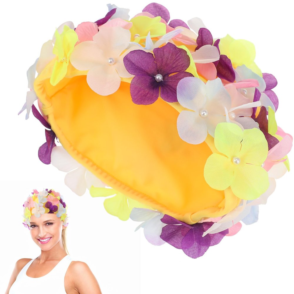 BESPORTBLE Swim Hats for Women Flower Swim Cap Swim Hat Lovely Portable Stylish Charming Pearls Three- Dimensional Petals Vacation Accessories for Women Size L Bathing Caps for Swimming