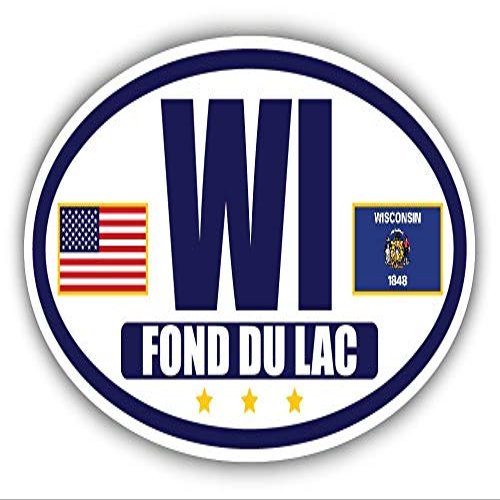 Flag of Wisconsin/American Flag Oval 3M Vinyl Bumper Sticker Decal | Navy & Gold Fond du Lac, WI Sticker Vinyl Decal