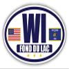 Flag of Wisconsin/American Flag Oval 3M Vinyl Bumper Sticker Decal | Navy & Gold Fond du Lac, WI Sticker Vinyl Decal view 1