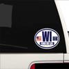 Flag of Wisconsin/American Flag Oval 3M Vinyl Bumper Sticker Decal | Navy & Gold Fond du Lac, WI Sticker Vinyl Decal view 2