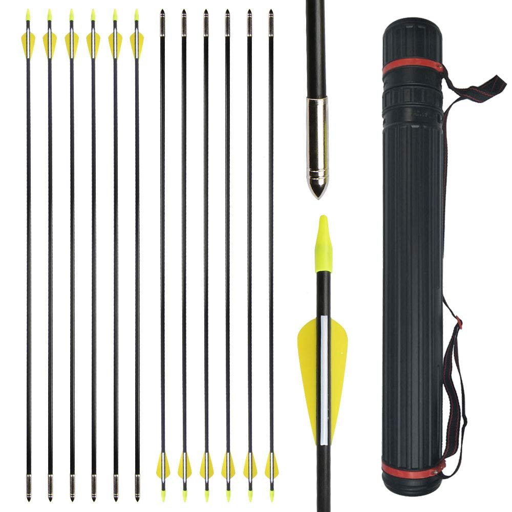 SHARROW Archery 12pcs 32 inch Fiberglass Arrows Hunting Arrows Target Practice Arrow Youth Arrow for Recurve Bow Traditional Bow Accessory (Yellow and White)