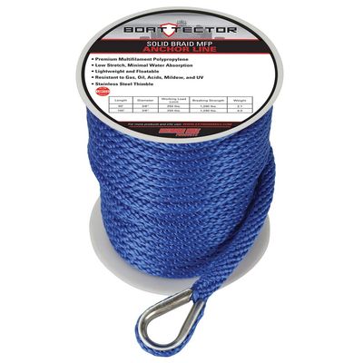 Extreme Max 3006.3482 BoatTector Solid Braid MFP Anchor Line with Thimble - 1/2" x 150', Royal Blue
