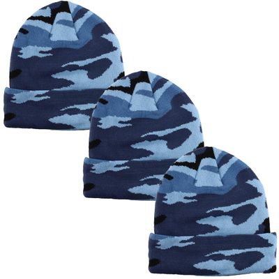 Gelante Unisex Beanie Cap Knitted Warm Solid Color 2060A-BlueCamo-3PC