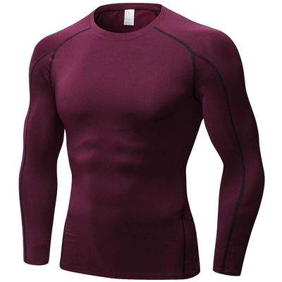 Men's Compression Shirts Long Sleeve, Base-Layer Quick Dry Workout T Shirts Sports Running Tops for Gym Wine