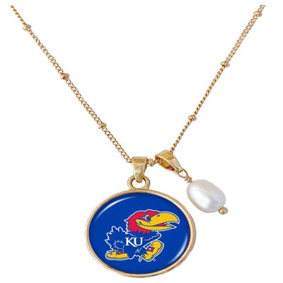 Kansas Jayhawks Diana Gold and Pearl Saturn Style Necklace Jewelry Gift KU