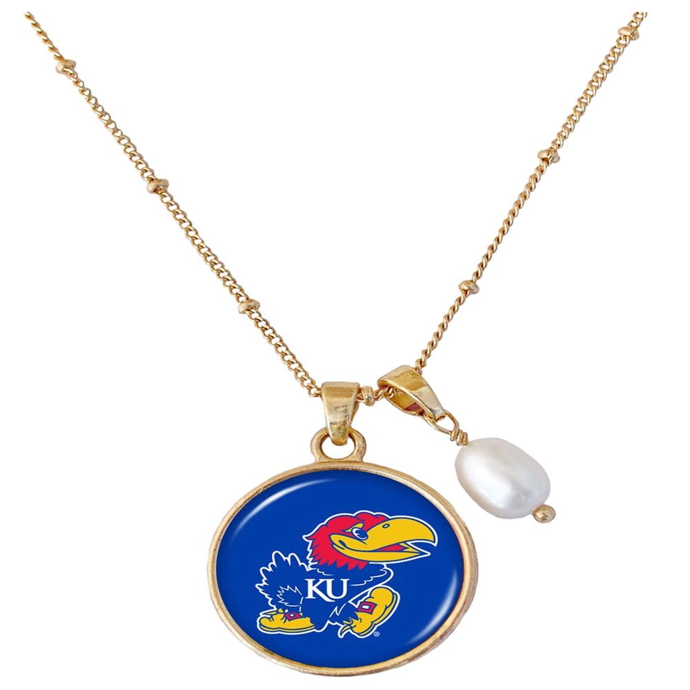 Kansas Jayhawks Diana Gold and Pearl Saturn Style Necklace Jewelry Gift KU