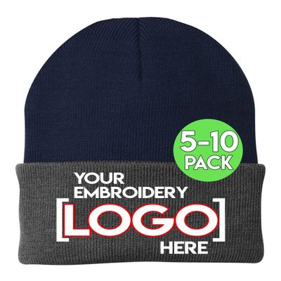 Custom Logo Beanies, 5 or 10 Pack - Add Your Embroidered Design - Personalized Winter Knit Cap Hats for Business