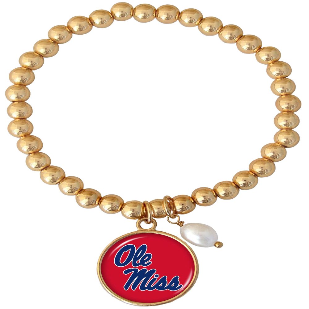 From the Heart Enterprises Ole Miss Rebels Diana Gold and Pearl Stretch Bead Bracelet Jewelry Mississippi