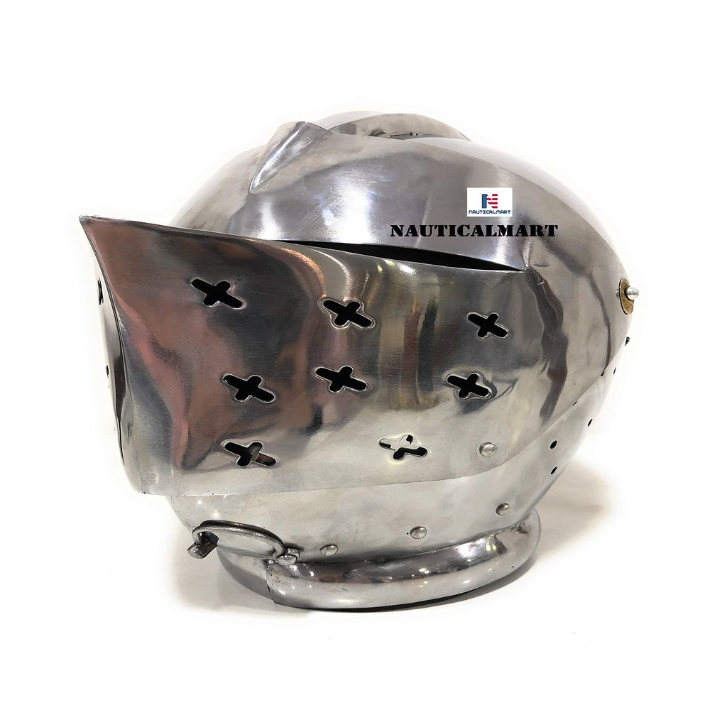 Nautical-Mart Medieval Knight Jousting Tudor Renaissance Close Armor Helmet Silver, Large