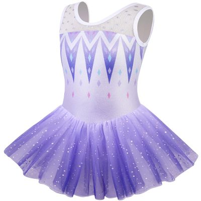 EQSJIU Skirted Leotards with Skirt for Girls Gymnastics Purple Snow 7-8 7/8 Years Old White Purple Gradient Tulle Dress Little Girl Performance Dress
