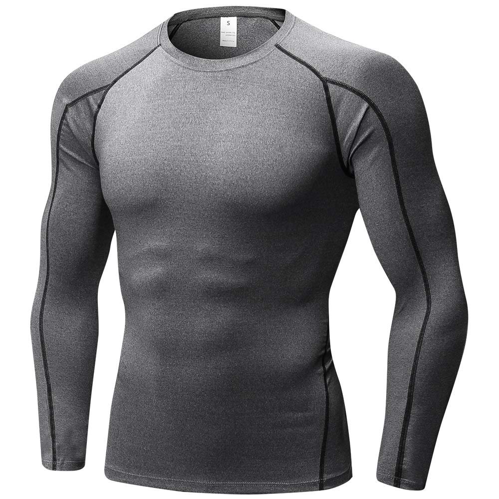 Men's Compression Shirts Long Sleeve, Base-Layer Quick Dry Workout T Shirts Sports Running Tops for Gym Grey