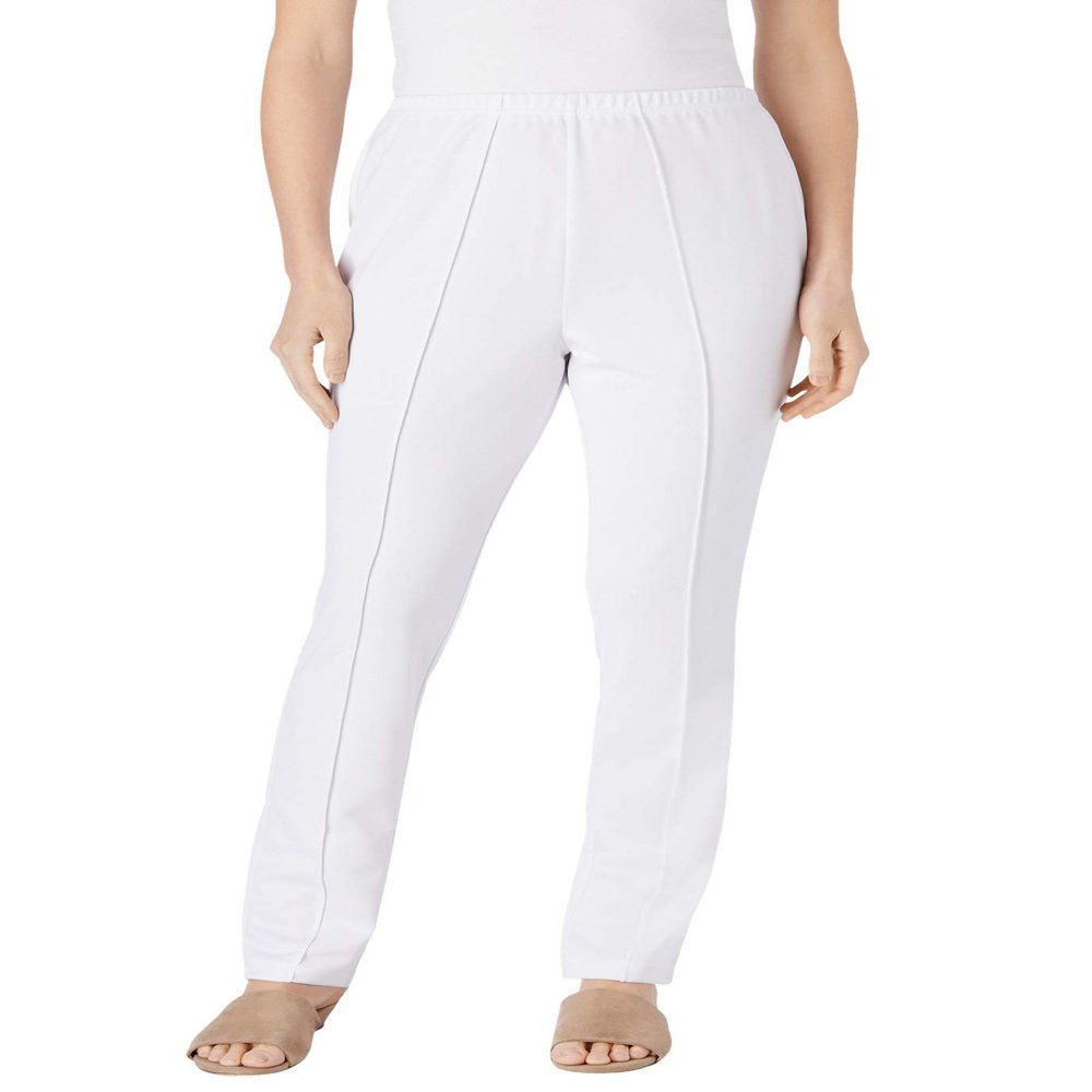 Woman Within Plus Size Petite Knit Pull-On Elastic-Waist Pants - 38 WP, White