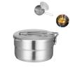 DenpenTEC Stainless Steel Cook Pot with Lid and Folding Handle - 1.5L Large Capacity Bento Pot for Camping and Hiking view 1