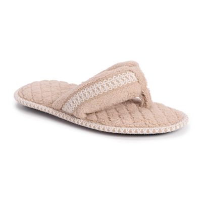 DARLENE MICRO CHENILLE THONG SLIPPERS - HONEY WHEAT, SIZE L