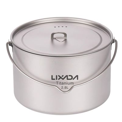 Lixada 1100ml/2800ml Titanium Pot Ultralight Portable Hanging Pot with Lid and Foldable Handle Outdoor Camping Hiking Backpacking (2800ml)