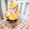 3Pcs Baby Girl Summer Clothes Letter Printed Outfits Shorts Set Short Sleeve Bodysuit Romper Top + Headband  (3-6 Months, Yellow + Sunflower) view 2